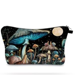 Cosmetic Makeup Portable Rounded Case Bag Pouch Mushroom Snail Night (Black)